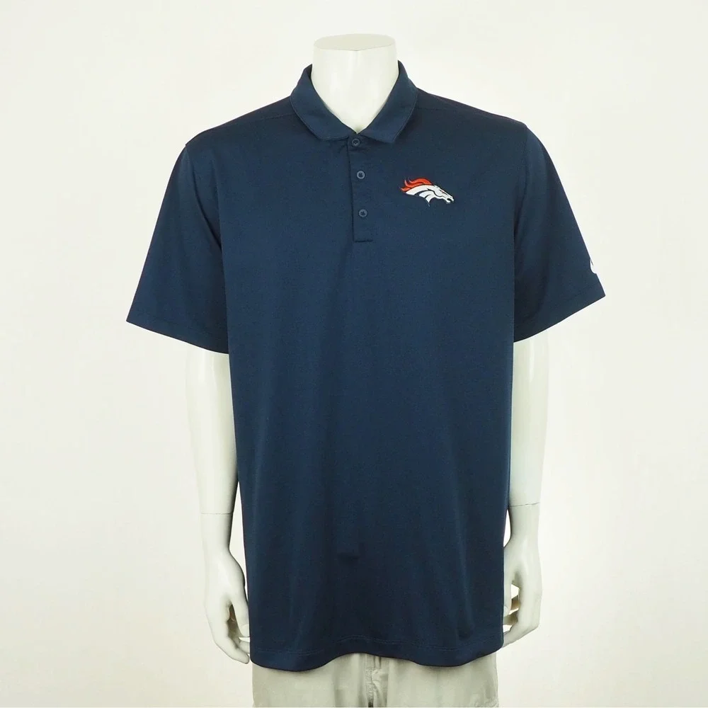 Nike Denver Broncos NFL Polo Shirt Mens 2XL XXL Navy Blue Dri-Fit Blend NFL Team